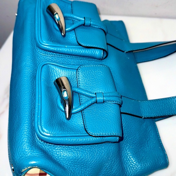 Auth RARE BURBERRY Blue Leather bag - Picture 7 of 13